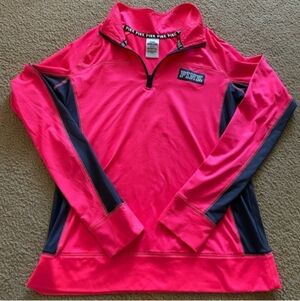 PINK Long Sleeve Quarter-Zip Hot Pink Pullover Size M